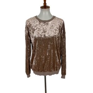Warehouse Pink Velvet Top Medium Long Sleeve Crewneck Glam Party Blouse
